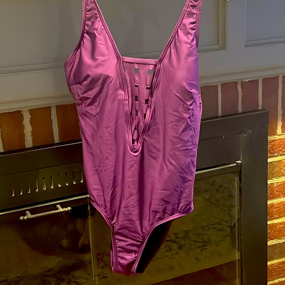 Luxe by Lisa Vogel one piece swimsuit in eggplant